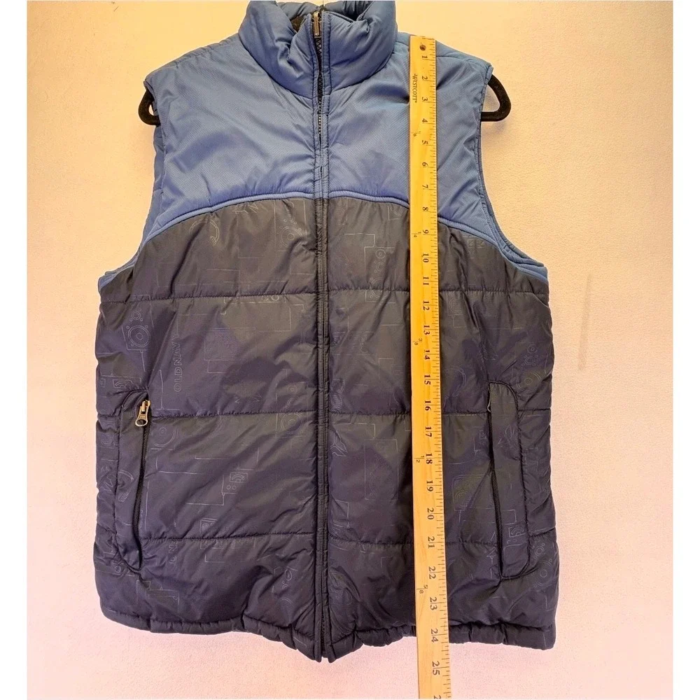 VTG Old Navy Mens XXL Puffer Vest Blue Two Tone Graphic Print Gorpcore Quilted
